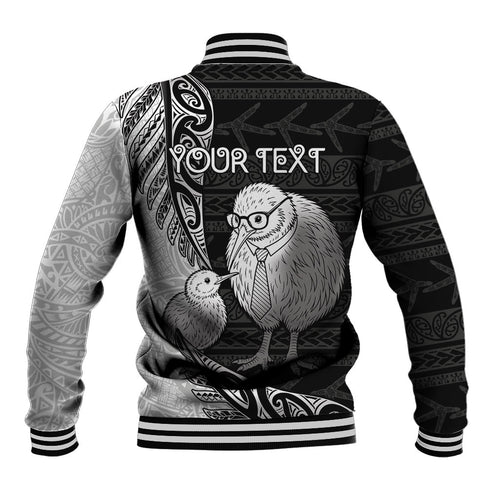 Personalised New Zealand Father's Day Baseball Jacket Papa Kiwi Bird Tribal Pattern