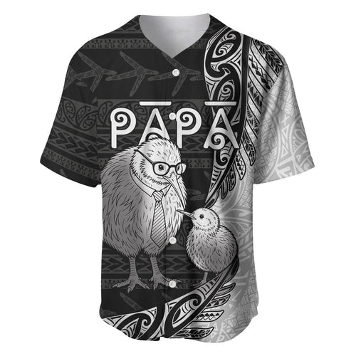 Personalised New Zealand Father's Day Baseball Jersey Papa Kiwi Bird Tribal Pattern