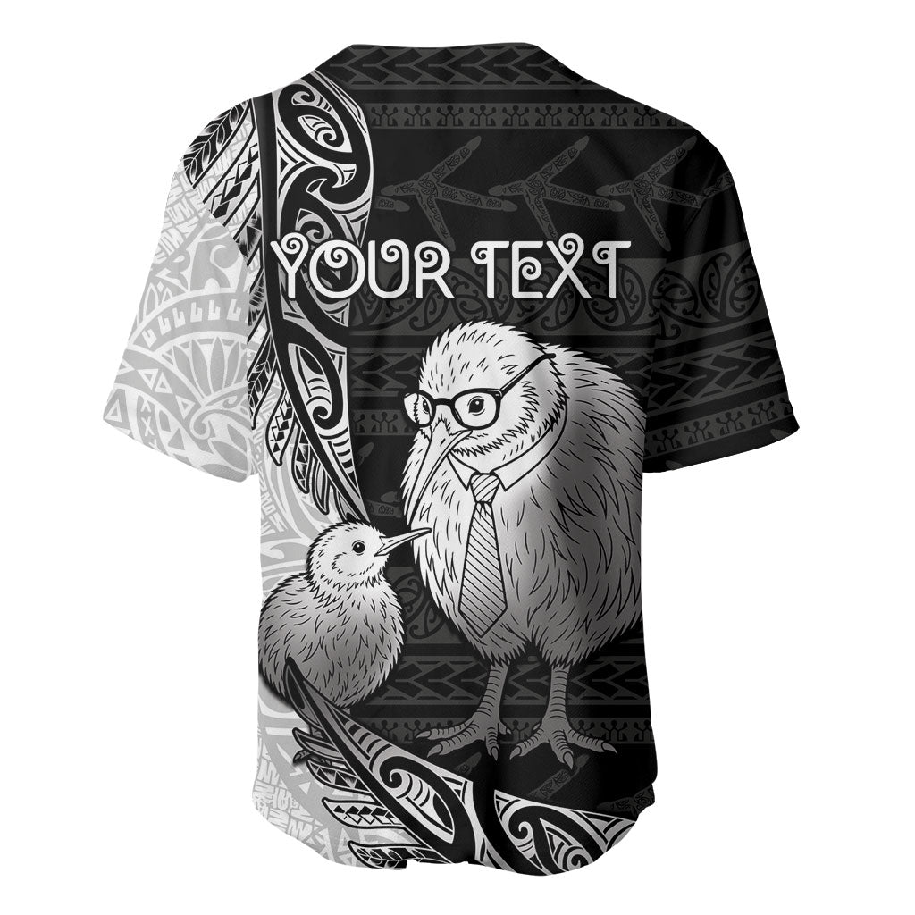 Personalised New Zealand Father's Day Baseball Jersey Papa Kiwi Bird Tribal Pattern