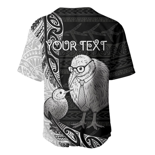 Personalised New Zealand Father's Day Baseball Jersey Papa Kiwi Bird Tribal Pattern