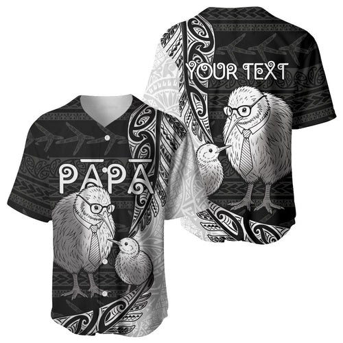 Personalised New Zealand Father's Day Baseball Jersey Papa Kiwi Bird Tribal Pattern