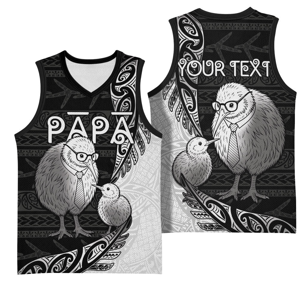 Personalised New Zealand Father's Day Basketball Jersey Papa Kiwi Bird Tribal Pattern