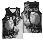 Personalised New Zealand Father's Day Basketball Jersey Papa Kiwi Bird Tribal Pattern