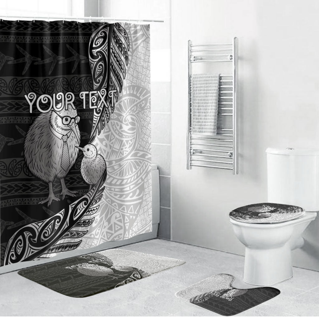 Personalised New Zealand Father's Day Bathroom Set Papa Kiwi Bird Tribal Pattern