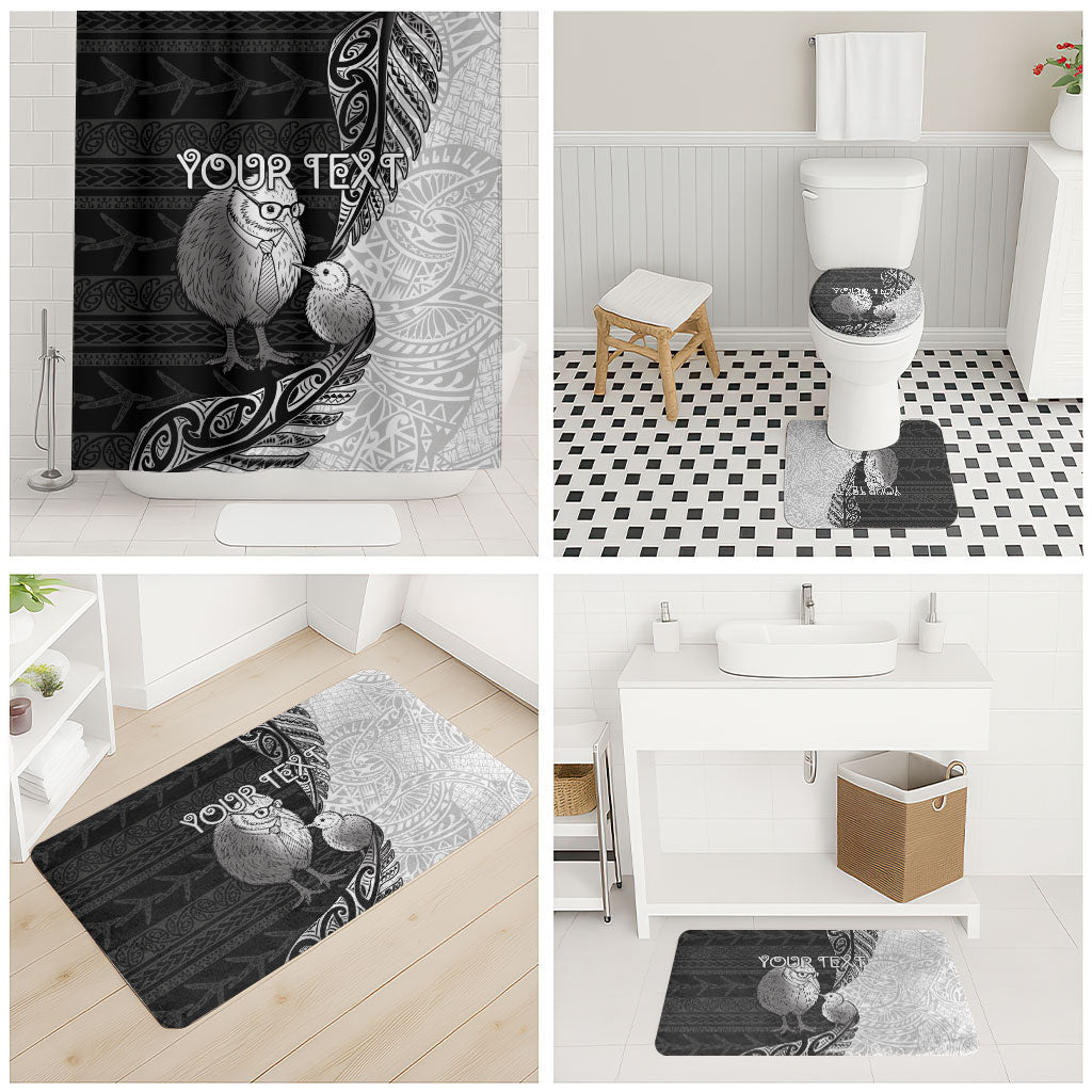 Personalised New Zealand Father's Day Bathroom Set Papa Kiwi Bird Tribal Pattern