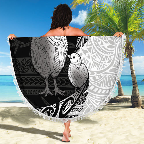 Personalised New Zealand Father's Day Beach Blanket Papa Kiwi Bird Tribal Pattern