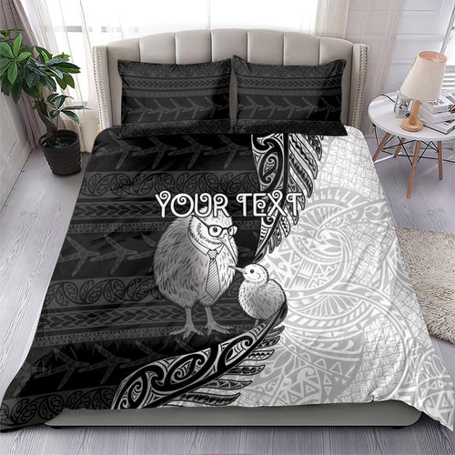 Personalised New Zealand Father's Day Bedding Set Papa Kiwi Bird Tribal Pattern