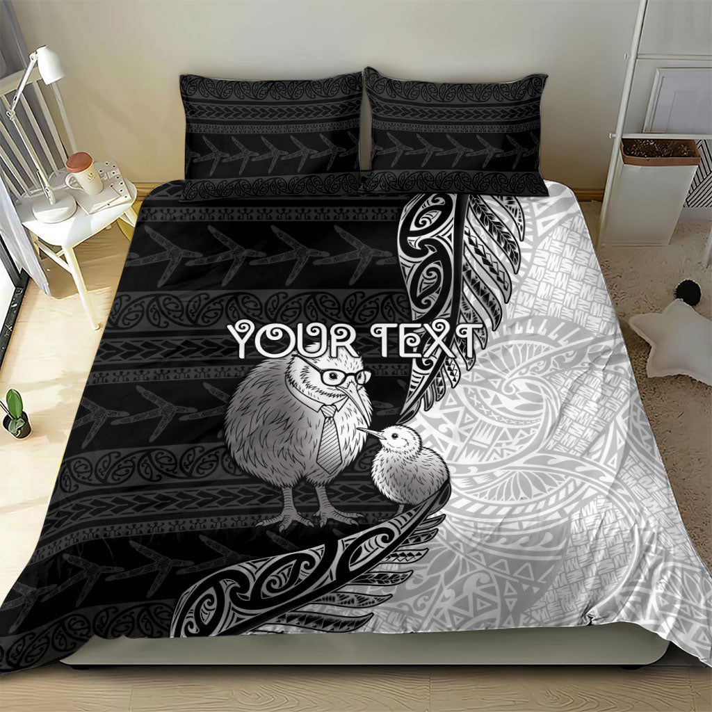 Personalised New Zealand Father's Day Bedding Set Papa Kiwi Bird Tribal Pattern