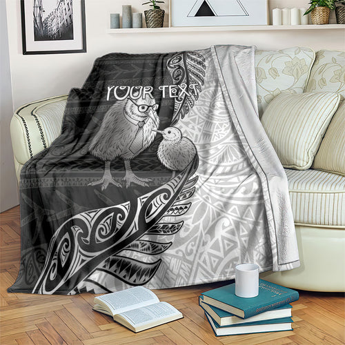 Personalised New Zealand Father's Day Blanket Papa Kiwi Bird Tribal Pattern