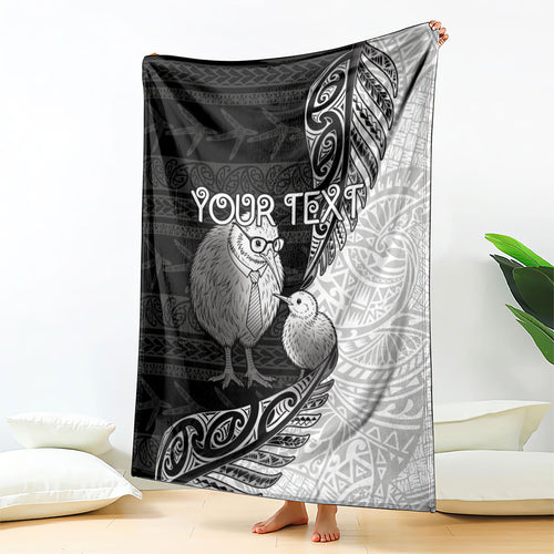Personalised New Zealand Father's Day Blanket Papa Kiwi Bird Tribal Pattern