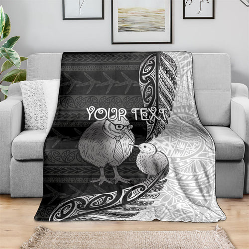 Personalised New Zealand Father's Day Blanket Papa Kiwi Bird Tribal Pattern