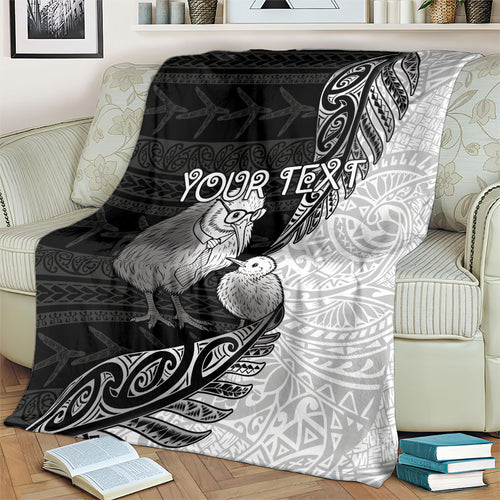 Personalised New Zealand Father's Day Blanket Papa Kiwi Bird Tribal Pattern