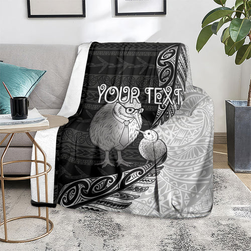 Personalised New Zealand Father's Day Blanket Papa Kiwi Bird Tribal Pattern