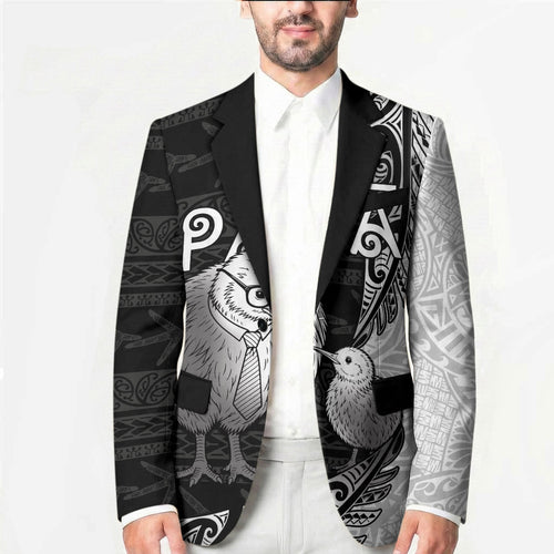 Personalised New Zealand Father's Day Blazer Papa Kiwi Bird Tribal Pattern
