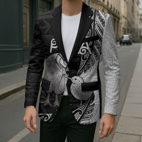 Personalised New Zealand Father's Day Blazer Papa Kiwi Bird Tribal Pattern