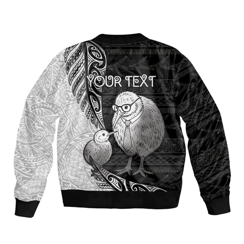 Personalised New Zealand Father's Day Bomber Jacket Papa Kiwi Bird Tribal Pattern