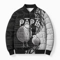 Personalised New Zealand Father's Day Bomber Puffer Jacket Papa Kiwi Bird Tribal Pattern
