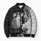 Personalised New Zealand Father's Day Bomber Puffer Jacket Papa Kiwi Bird Tribal Pattern