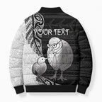 Personalised New Zealand Father's Day Bomber Puffer Jacket Papa Kiwi Bird Tribal Pattern