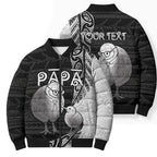Personalised New Zealand Father's Day Bomber Puffer Jacket Papa Kiwi Bird Tribal Pattern