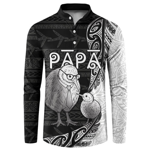 Personalised New Zealand Father's Day Button Sweatshirt Papa Kiwi Bird Tribal Pattern
