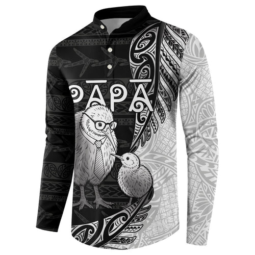 Personalised New Zealand Father's Day Button Sweatshirt Papa Kiwi Bird Tribal Pattern