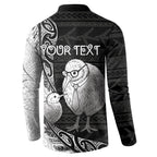 Personalised New Zealand Father's Day Button Sweatshirt Papa Kiwi Bird Tribal Pattern