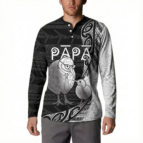 Personalised New Zealand Father's Day Button Sweatshirt Papa Kiwi Bird Tribal Pattern