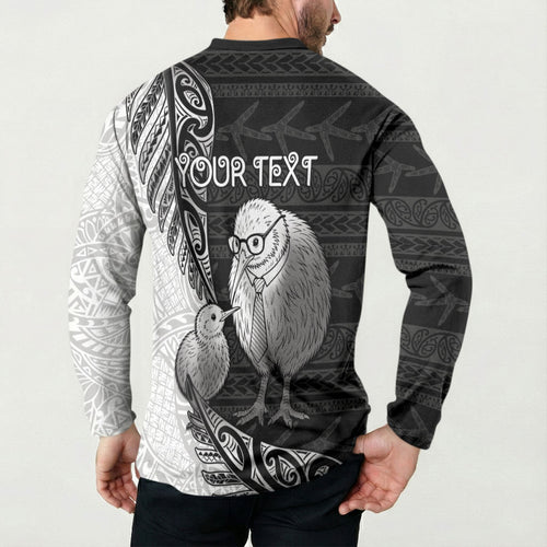 Personalised New Zealand Father's Day Button Sweatshirt Papa Kiwi Bird Tribal Pattern