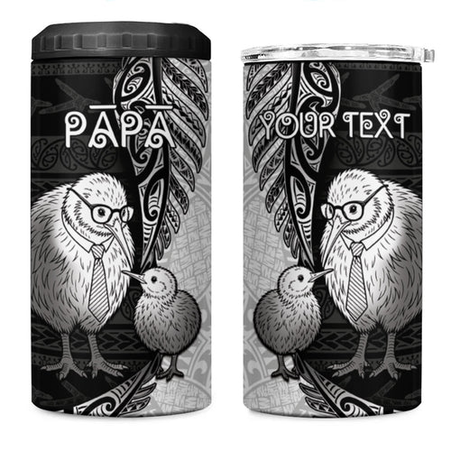 Personalised New Zealand Father's Day 4 in 1 Can Cooler Tumbler Papa Kiwi Bird Tribal Pattern