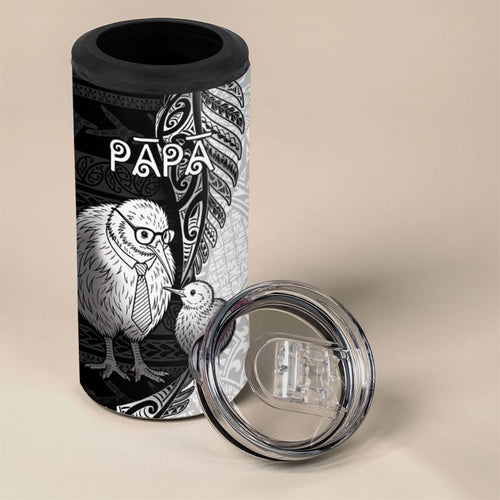 Personalised New Zealand Father's Day 4 in 1 Can Cooler Tumbler Papa Kiwi Bird Tribal Pattern
