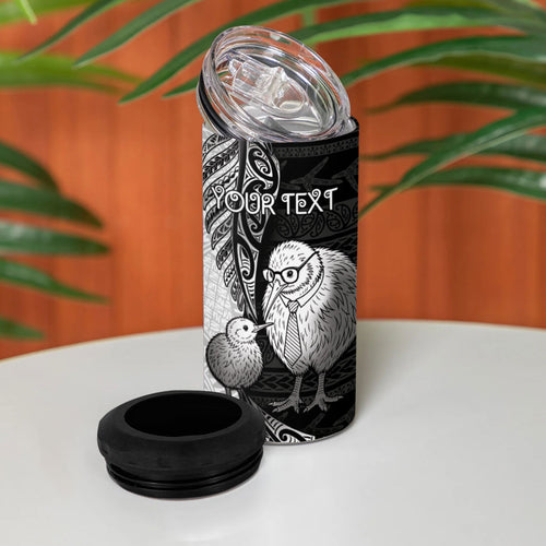 Personalised New Zealand Father's Day 4 in 1 Can Cooler Tumbler Papa Kiwi Bird Tribal Pattern