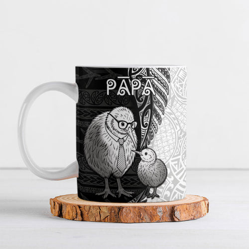 Personalised New Zealand Father's Day Ceramic Mug Papa Kiwi Bird Tribal Pattern