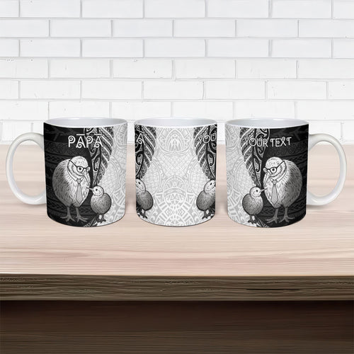 Personalised New Zealand Father's Day Ceramic Mug Papa Kiwi Bird Tribal Pattern