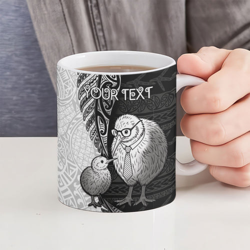 Personalised New Zealand Father's Day Ceramic Mug Papa Kiwi Bird Tribal Pattern