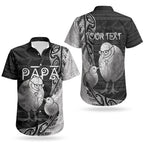 Personalised New Zealand Father's Day Couples Matching Long Sleeve Bodycon Dress and Hawaiian Shirt Papa Kiwi Bird Tribal Pattern