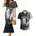 Personalised New Zealand Father's Day Couples Matching Mermaid Dress and Hawaiian Shirt Papa Kiwi Bird Tribal Pattern