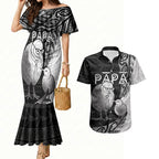 Personalised New Zealand Father's Day Couples Matching Mermaid Dress and Hawaiian Shirt Papa Kiwi Bird Tribal Pattern