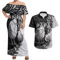 Personalised New Zealand Father's Day Couples Matching Off Shoulder Maxi Dress and Hawaiian Shirt Papa Kiwi Bird Tribal Pattern