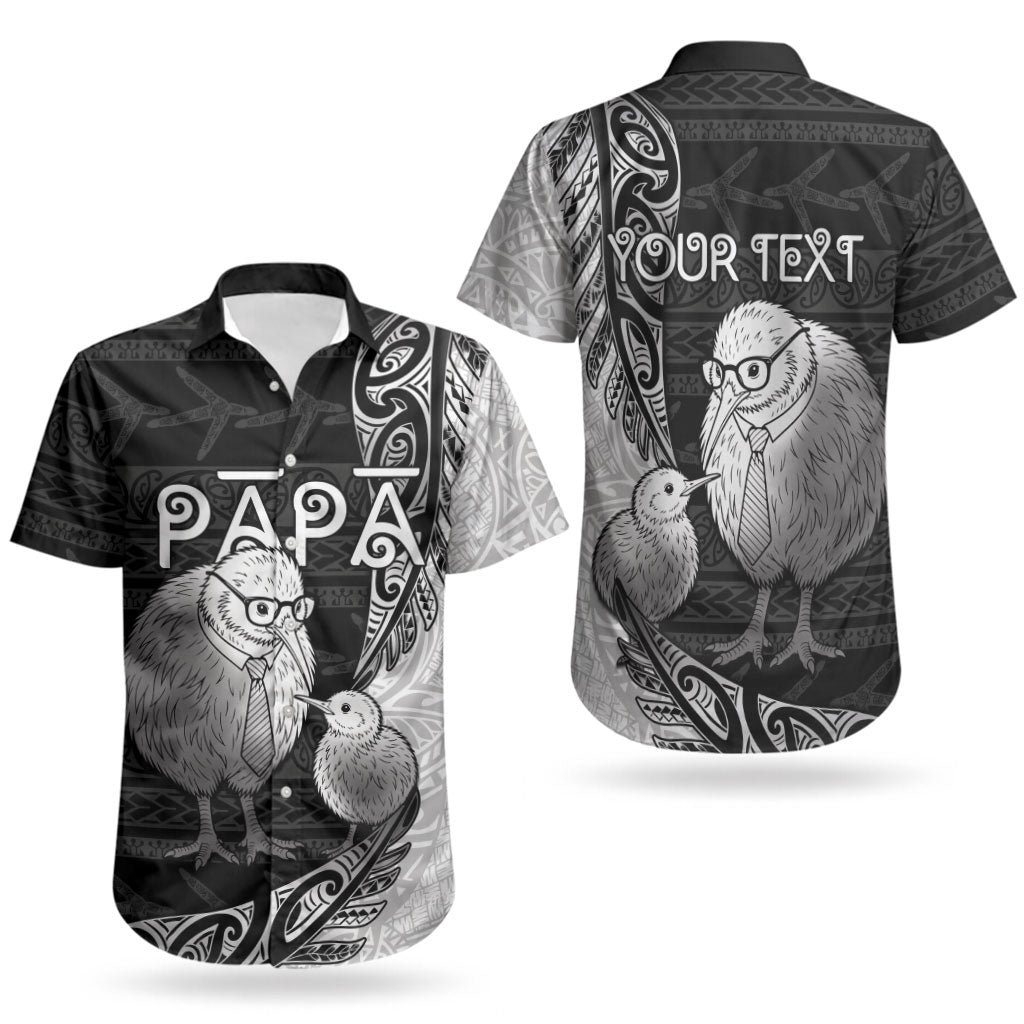 Personalised New Zealand Father's Day Couples Matching Off Shoulder Maxi Dress and Hawaiian Shirt Papa Kiwi Bird Tribal Pattern