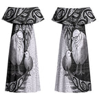 Personalised New Zealand Father's Day Couples Matching Off Shoulder Maxi Dress and Hawaiian Shirt Papa Kiwi Bird Tribal Pattern