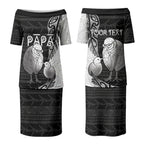 Personalised New Zealand Father's Day Couples Matching Puletasi and Long Sleeve Button Shirt Papa Kiwi Bird Tribal Pattern