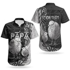 Personalised New Zealand Father's Day Couples Matching Short Sleeve Bodycon Dress and Hawaiian Shirt Papa Kiwi Bird Tribal Pattern