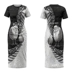 Personalised New Zealand Father's Day Couples Matching Short Sleeve Bodycon Dress and Hawaiian Shirt Papa Kiwi Bird Tribal Pattern