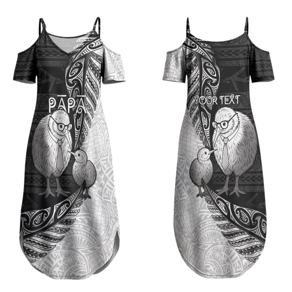 Personalised New Zealand Father's Day Couples Matching Summer Maxi Dress and Hawaiian Shirt Papa Kiwi Bird Tribal Pattern