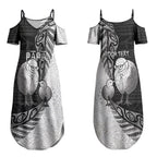 Personalised New Zealand Father's Day Couples Matching Summer Maxi Dress and Long Sleeve Button Shirt Papa Kiwi Bird Tribal Pattern
