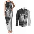 Personalised New Zealand Father's Day Couples Matching Tank Maxi Dress and Long Sleeve Button Shirt Papa Kiwi Bird Tribal Pattern