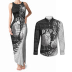 Personalised New Zealand Father's Day Couples Matching Tank Maxi Dress and Long Sleeve Button Shirt Papa Kiwi Bird Tribal Pattern