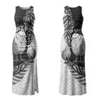 Personalised New Zealand Father's Day Couples Matching Tank Maxi Dress and Long Sleeve Button Shirt Papa Kiwi Bird Tribal Pattern