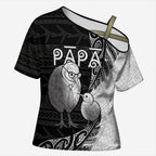 Personalised New Zealand Father's Day Cross Shoulder Shirt Papa Kiwi Bird Tribal Pattern